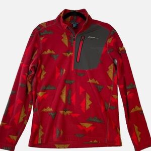 Eddie Bauer First Ascent Fleece Pullover Mens M 1/2 Zip Red Aztec Southwest Soft